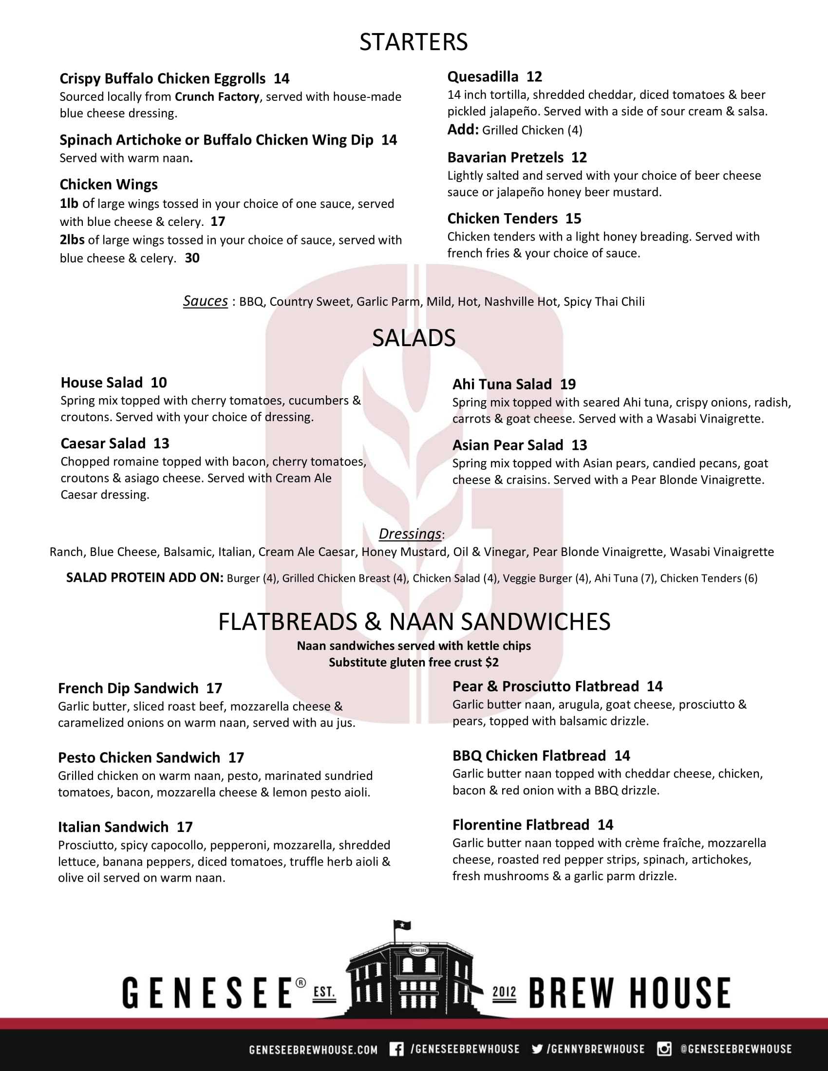 Brew House Menu Page 1