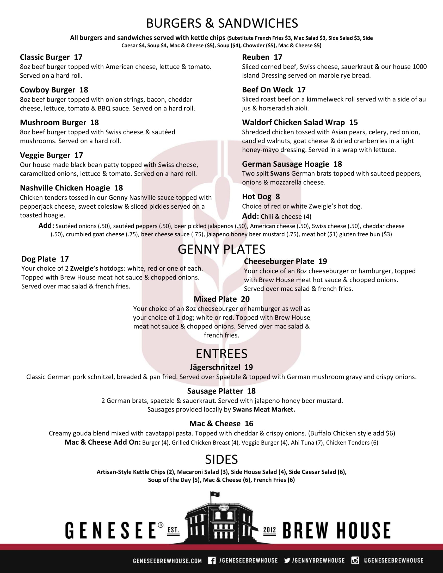 Brew House Menu Page 2