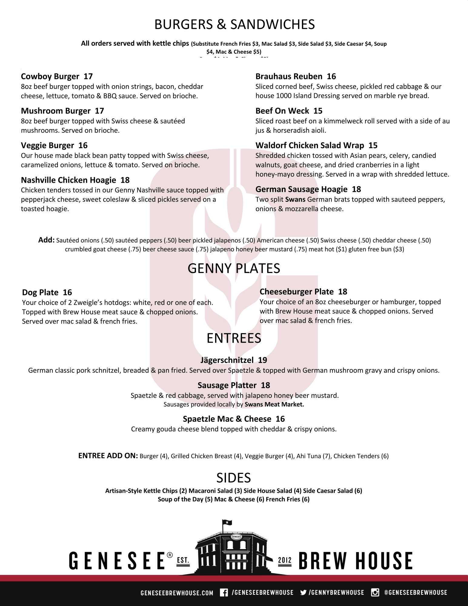 Brew House Menu Page 2