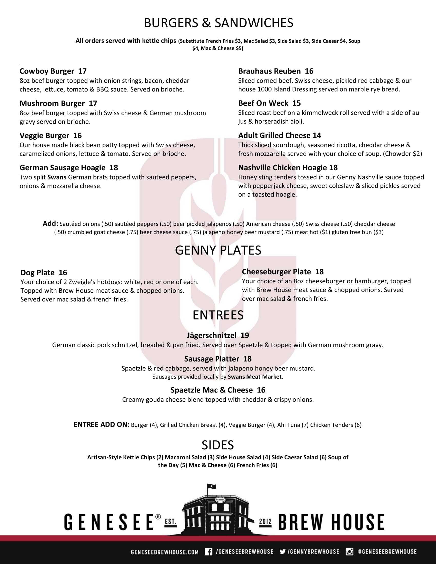 Brew House Menu Page 2