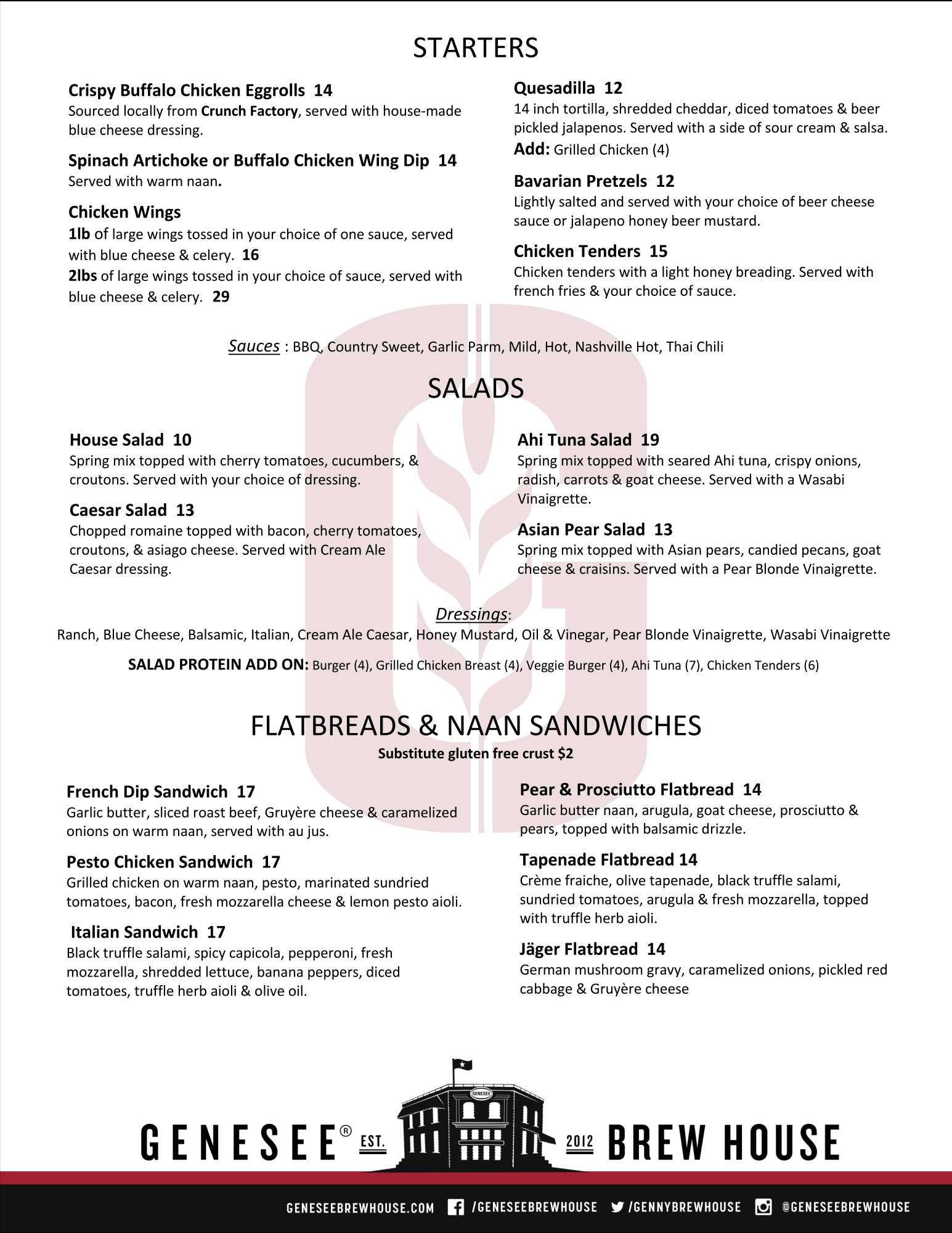 Brew House Menu Page 1