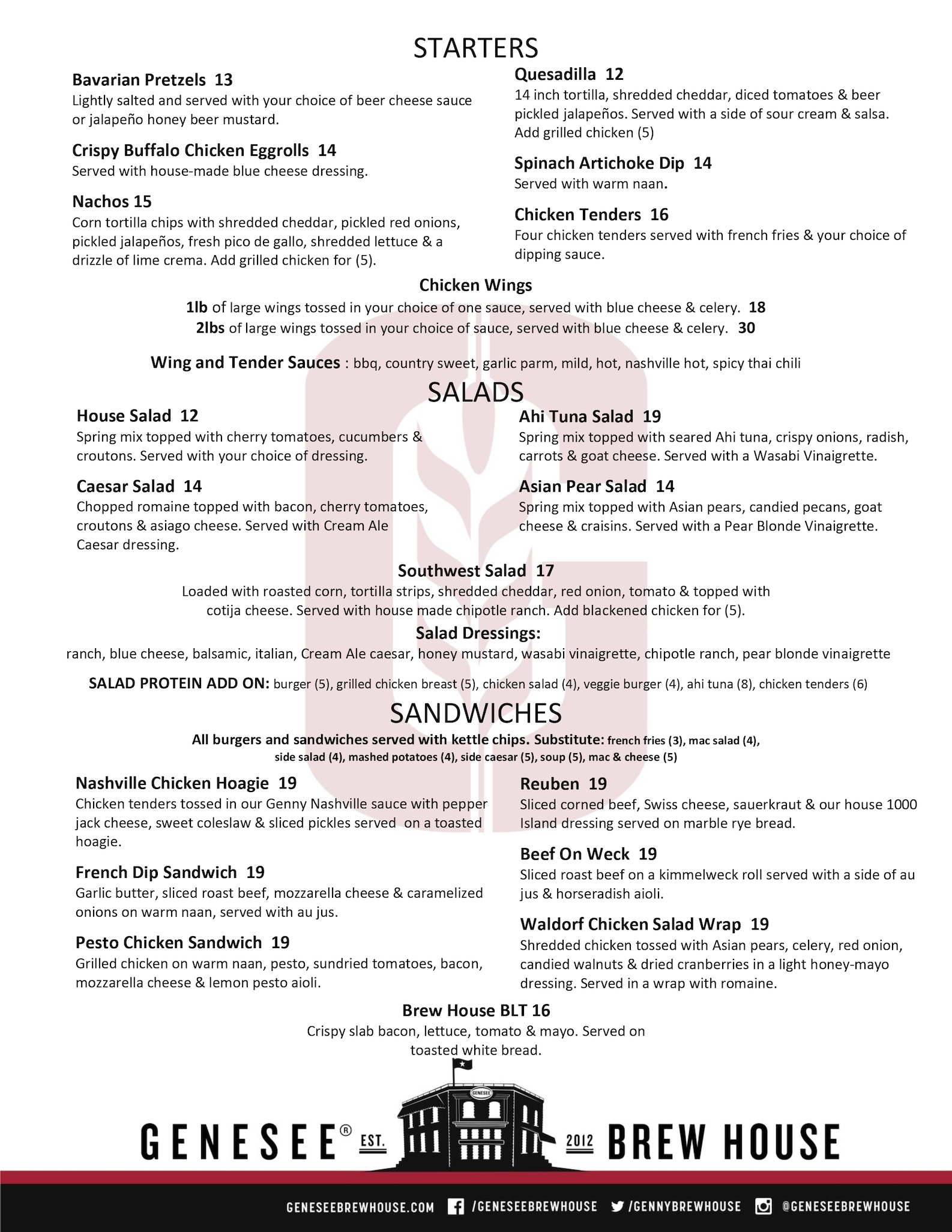 Brew House Menu Page 1