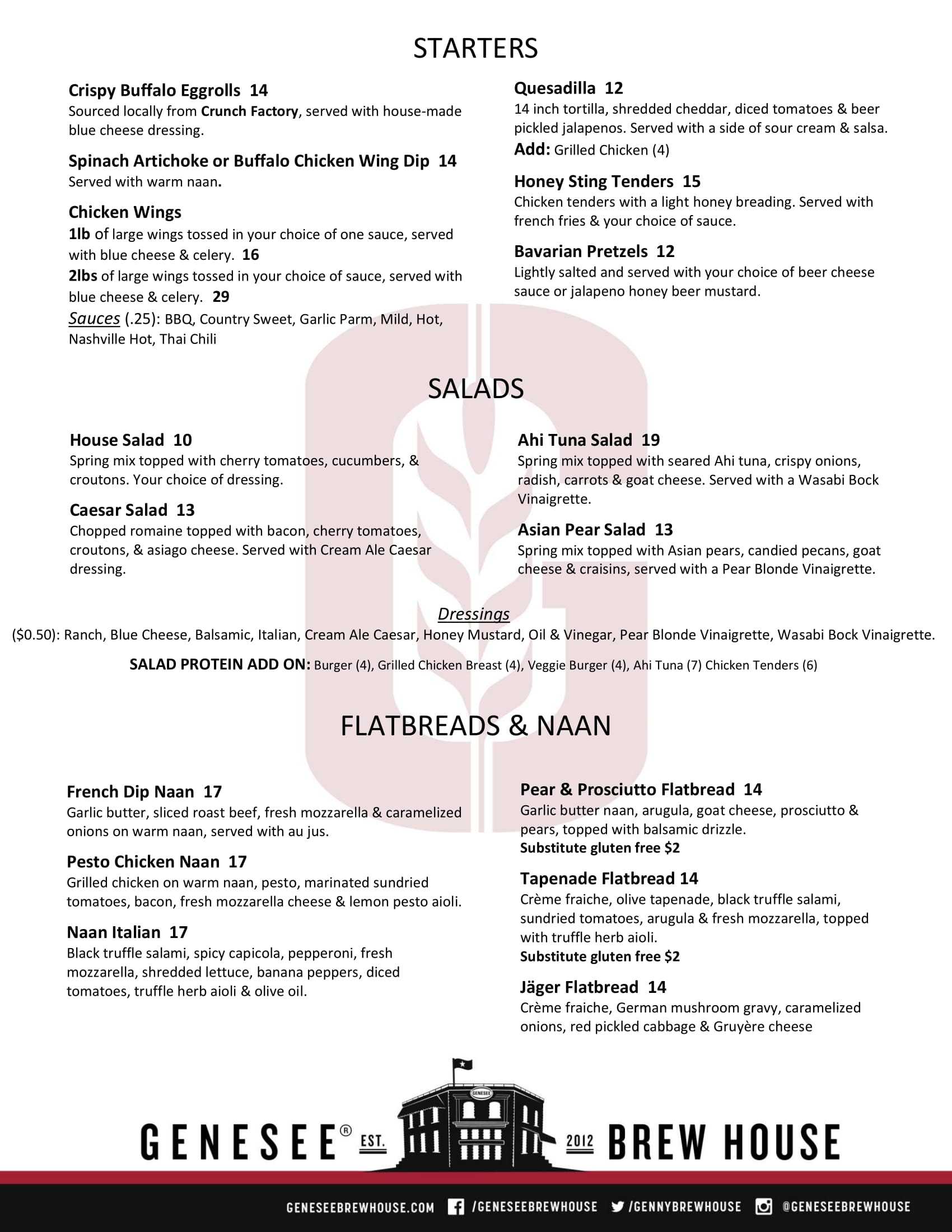 Brew House Menu Page 1